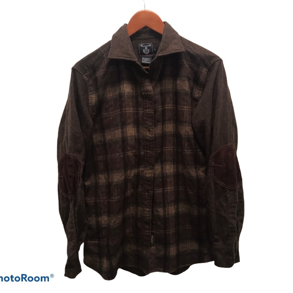 Faconnable Wool Plaid Shirt with leather patches